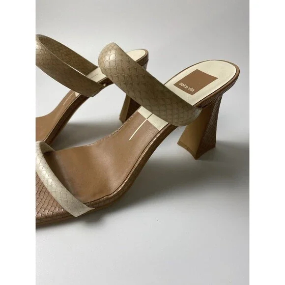 Dolce Vita Novah Slip On Sandal Heels 9.5 Square Open Toe Taupe/brown Pumps - Picture 3 of 6